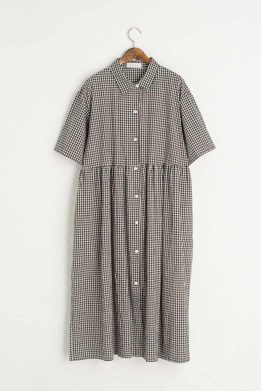 Gingham Shirt Dress, Black